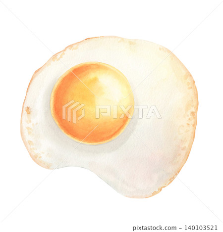 Fried egg with bright yolk and egg white. Hand-painted watercolor illustration isolated on white. Perfect for breakfast menus, recipe books, food blogs, nutrition guides, packaging, culinary branding Fried egg with bright yolk and egg white. Hand-painted watercolor illustration isolated on white. Perfect for breakfast menus, recipe books, food blogs, nutrition guides, packaging, culinary branding 140103521