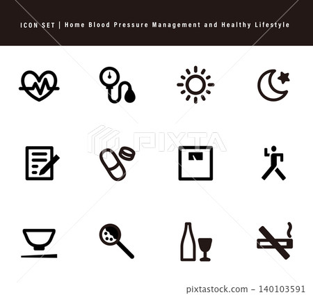 Icon set for blood pressure management and healthy lifestyle habits Icon set for blood pressure management and healthy lifestyle habits 140103591