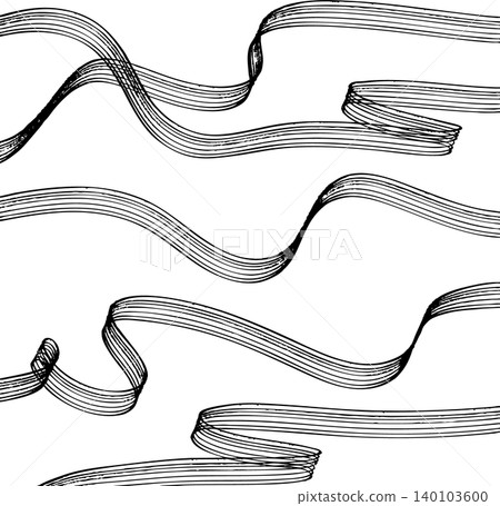 Hand-drawn rake-style background with random black ribbons. Hand-drawn rake-style background with random black ribbons. 140103600