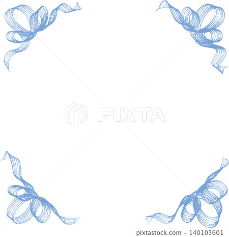 Hand-painted rake-style corner frame with blue ribbon, floral design. Hand-painted rake-style corner frame with blue ribbon, floral design. 140103601