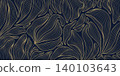 Elegant gold line floral pattern, leaves, botanical elements dark background. Luxury vector illustration, Art Deco, Nouveau, Japanese ornament, vintage aesthetic, wallpapers, wedding card 140103643
