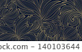 Elegant gold line floral pattern, leaves, botanical elements dark background. Luxury vector illustration, Art Deco, Nouveau, Japanese ornament, vintage aesthetic, wallpapers, wedding card 140103644