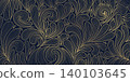 Elegant gold line floral pattern, leaves, botanical elements dark background. Luxury vector illustration, Art Deco, Nouveau, Japanese ornament, vintage aesthetic, wallpapers, wedding card 140103645