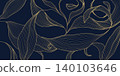 Elegant gold line floral pattern, leaves, botanical elements dark background. Luxury vector illustration, Art Deco, Nouveau, Japanese ornament, vintage aesthetic, wallpapers, wedding card 140103646