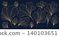 Elegant gold line floral pattern, leaves, botanical elements dark background. Luxury vector illustration, Art Deco, Nouveau, Japanese ornament, vintage aesthetic, wallpapers, wedding card 140103651