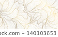 Luxury Art Deco floral pattern with elegant gold line leaves, flowing wave elements background. Vector illustration Japanese ornament with tropical foliage, wallpaper, tea packaging, summer decor. 140103653
