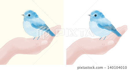 Illustration of a small bird perched on a hand (transparent background/PNG/JPEG) 140104010