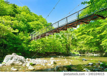 Kinomata River and Giant Rock Suspension Bridge in Kinomata Park, Nasushiobara City, Tochigi Prefecture Kinomata River and Giant Rock Suspension Bridge in Kinomata Park, Nasushiobara City, Tochigi Prefecture 140104015