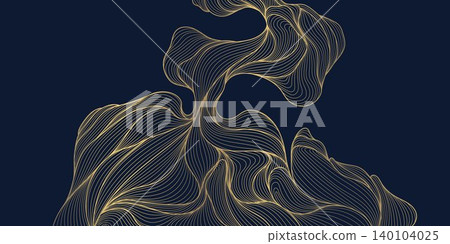 Luxury abstract gold wave pattern with elegant line art, dark background. Japanese and Chinese vector design flowing curves, cloud, water motifs, organic shapes, smooth silk texture Luxury abstract gold wave pattern with elegant line art, dark background. Japanese and Chinese vector design flowing curves, cloud, water motifs, organic shapes, smooth silk texture 140104025