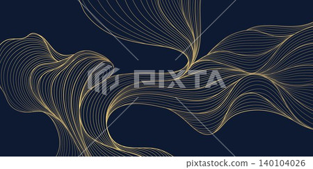 Luxury abstract gold wave pattern with elegant line art, dark background. Japanese and Chinese vector design flowing curves, cloud, water motifs, organic shapes, smooth silk texture Luxury abstract gold wave pattern with elegant line art, dark background. Japanese and Chinese vector design flowing curves, cloud, water motifs, organic shapes, smooth silk texture 140104026