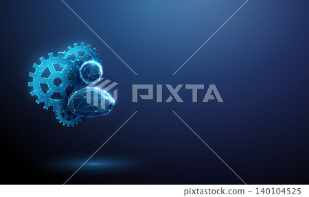 3D blue gears and avatar. Automation process, settings, virtual assistant, configuration, optimization, engineering, productivity, mechanism, integration concept 140104525