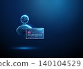 3D blue avatar with bank card. Online banking, digital payment, customer account, virtual assistant, money transfer, transaction, finance, e-commerce, credit concept 140104529