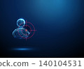 3D blue avatar in target. Audience targeting, customer focus, profile tracking, identity recognition, AI agent detection, account hacking, cyber attack detection concept 140104531