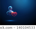 3D blue avatar and red heart. User profile, customer care, loyalty, satisfaction, online communication, virtual assistant, emotional support, wellness, trust concept 140104533