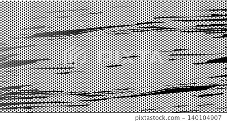 Dotted halftone pattern with dynamic black and grey streaks creating an abstract composition on a white background 140104907