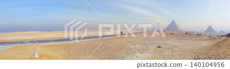 Panoramic View of the Pyramids of Giza in Cairo Egypt Panoramic View of the Pyramids of Giza in Cairo Egypt 140104956