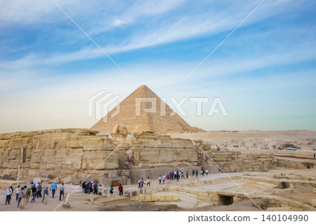 Tourists Visiting the Great Sphinx and Pyramid in Giza Egypt Tourists Visiting the Great Sphinx and Pyramid in Giza Egypt 140104990