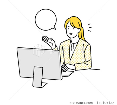 Illustration material: Business person talking in front of a PC 140105182