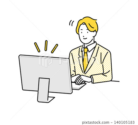 Illustration: A business person listening to a presentation in front of a computer. Illustration: A business person listening to a presentation in front of a computer. 140105183