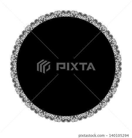 Decorative round frame. Black white pattern. Oriental vector round frame with damask, arabesque, floral motifs, classical Greek palmette and anthemion floral motifs. Elegant decorative border vintage 140105294