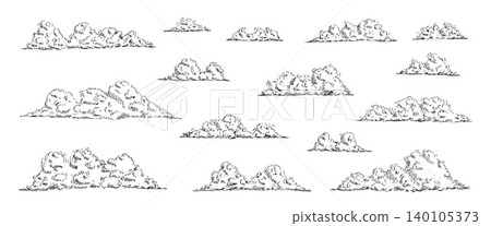 Handmade cloud sketch with vintage pen lines. Windy sky pen drawing with hatching. Vector illustration for artistic design nature-themed graphics. Cloudy sky set isolated on transparent background Handmade cloud sketch with vintage pen lines. Windy sky pen drawing with hatching. Vector illustration for artistic design nature-themed graphics. Cloudy sky set isolated on transparent background 140105373