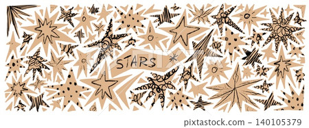 Pencil papercut stars and sketchy cutout shapes for zine scrapbook collage. Beige torn paper doodles and quirky starburst elements in a journal set. Vector star cutout collection for retro diary page Pencil papercut stars and sketchy cutout shapes for zine scrapbook collage. Beige torn paper doodles and quirky starburst elements in a journal set. Vector star cutout collection for retro diary page 140105379