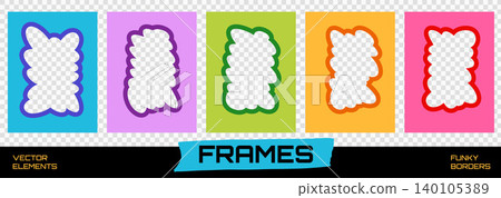 Wavy rectangle frame for funky poster and groovy quotation text box. Organic scalloped border with bumpy wavy outline and doodle squiggle. Vector frame pack with retro flair for promotion banner bg Wavy rectangle frame for funky poster and groovy quotation text box. Organic scalloped border with bumpy wavy outline and doodle squiggle. Vector frame pack with retro flair for promotion banner bg 140105389
