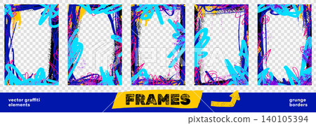 Bold promo frame set with graffiti borders and painted poster edges. Blue and yellow graffiti splash on frame backdrop. Vector grunge elements on checkered as transparent png bg for event banner Bold promo frame set with graffiti borders and painted poster edges. Blue and yellow graffiti splash on frame backdrop. Vector grunge elements on checkered as transparent png bg for event banner 140105394