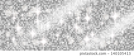 Glitterball mosaic background with silver disco sparkle for nightclub flyer. Shiny glitter ball texture on mirror sequin tile. Vector background with shimmer, blings glint and grid glam pattern bg Glitterball mosaic background with silver disco sparkle for nightclub flyer. Shiny glitter ball texture on mirror sequin tile. Vector background with shimmer, blings glint and grid glam pattern bg 140105413
