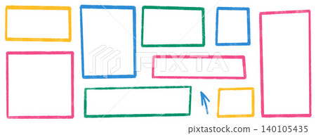 Rectangle frame with crayon kid text and organic box photo shape. Textured rectangular chalk frame with pencil and kindergarten accent. Colorful vector cadre set for school notebook planner isolated Rectangle frame with crayon kid text and organic box photo shape. Textured rectangular chalk frame with pencil and kindergarten accent. Colorful vector cadre set for school notebook planner isolated 140105435