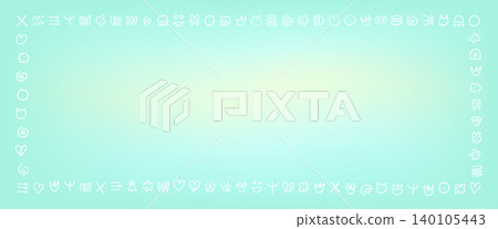 Mint pastel gradient frame with naive symbols on green spring background. Soft gradation vignette in blue and yellow summer tones. Cute vector border with doodle elements for kid invitation Mint pastel gradient frame with naive symbols on green spring background. Soft gradation vignette in blue and yellow summer tones. Cute vector border with doodle elements for kid invitation 140105443