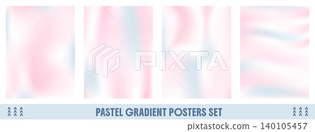 Pastel hologram poster background with iridescent shimmer for y2k aesthetic and aura print. Soft pink and blue aurora pastel waves on paper. Vector pearlescent gradation background isolated pack 140105457