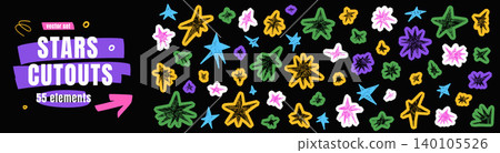 Cutout star and paper cut shape for scrapbook collage. Doodle cutout star and sketch journal element on bold layout. Vector set of papercut shapes isolated for blog content Cutout star and paper cut shape for scrapbook collage. Doodle cutout star and sketch journal element on bold layout. Vector set of papercut shapes isolated for blog content 140105526