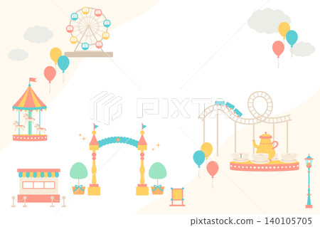 A fun, pop-style background illustration of an amusement park. A fun, pop-style background illustration of an amusement park. 140105705