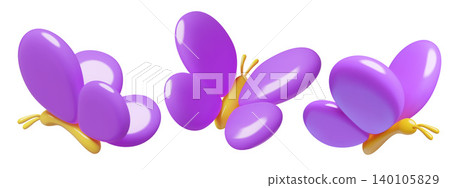 Purple butterflies 3d icons set isolated on white background 140105829