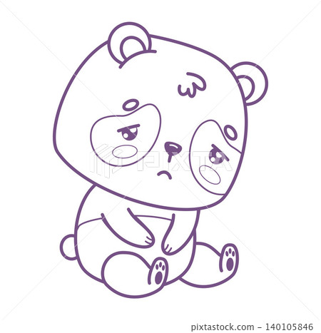 Outline Sad Panda Bear Sitting. Small Kawaii Cartoon Animal Depression Loneliness And Emotional Burnout. Line drawing, coloring page book. Vector illustration. Kids collection. Outline Sad Panda Bear Sitting. Small Kawaii Cartoon Animal Depression Loneliness And Emotional Burnout. Line drawing, coloring page book. Vector illustration. Kids collection. 140105846