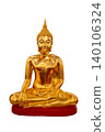 Buddha statue, brass isolate. A golden Buddha statue is centered on a isolated background 140106324