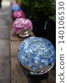 Blue hydrangeas floating in a glass bowl and the scenery of the rainy season. 140106530