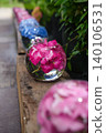Blue hydrangeas floating in a glass bowl and the scenery of the rainy season. 140106531