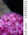 Blue hydrangeas floating in a glass bowl and the scenery of the rainy season. 140106532