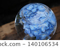 Blue hydrangeas floating in a glass bowl and the scenery of the rainy season. 140106534
