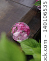 Blue hydrangeas floating in a glass bowl and the scenery of the rainy season. 140106535