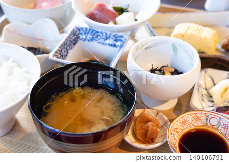 A delicious Japanese breakfast with plenty of side dishes A delicious Japanese breakfast with plenty of side dishes 140106791