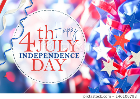 Happy Fourth of July Greeting Background with Patriotic Ribbons and Stars Happy Fourth of July Greeting Background with Patriotic Ribbons and Stars 140106798