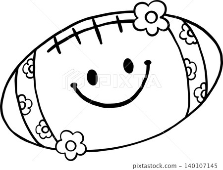 Groovy Retro Football Outline with Flower and Smiley Face, Back to School Cartoon Hand Drawn 140107145