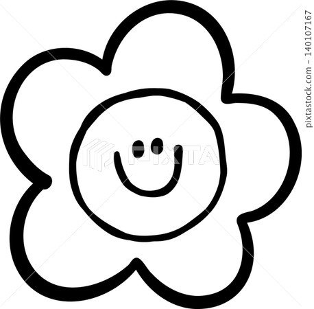 Groovy Retro Smiley Flower  Outline, Back to School Cartoon Hand Drawn 140107167
