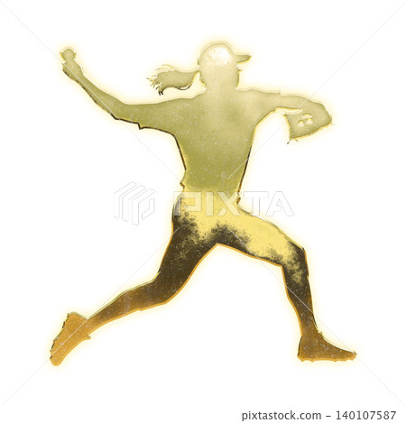 Golden Female Baseball Players' Pitching, Alpha Channel 140107587