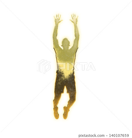 Golden male volleyball player's block, Alpha Channel 140107659