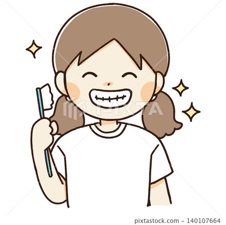 Illustration of a child brushing their teeth Illustration of a child brushing their teeth 140107664