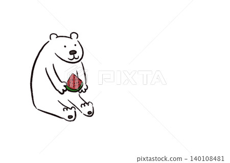 A cute illustration of a polar bear carrying a watermelon to deliver a summer greeting card. A cute illustration of a polar bear carrying a watermelon to deliver a summer greeting card. 140108481